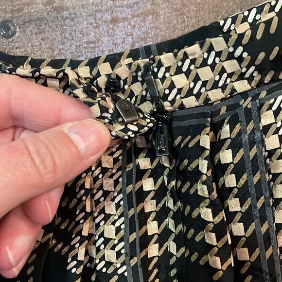 Raul Blanco Vintage 100% Silk Pleated Checkered Print Midi Skirt - Picture 5 of 6